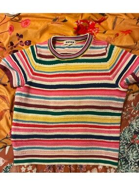 Boden Multicolor Striped Crochet Top
